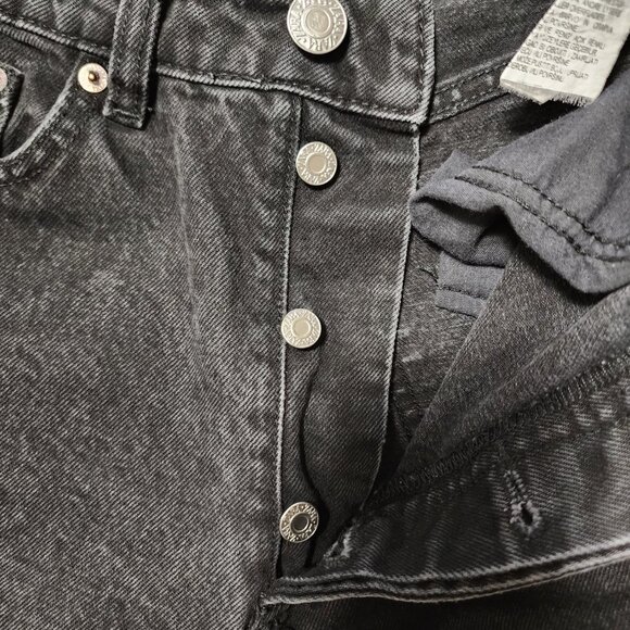 Zara Black Wash Rigid Denim High Rise Button Fly Straight Leg Jeans - Picture 5 of 6